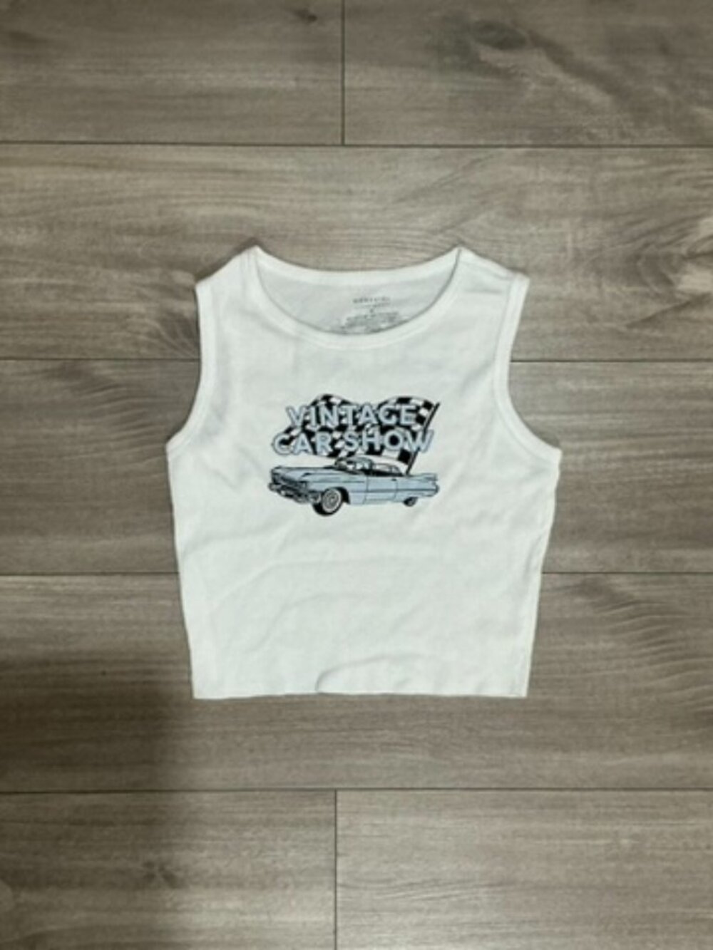 Homegirl White Ribbed Vintage Car Show Tank Top Small